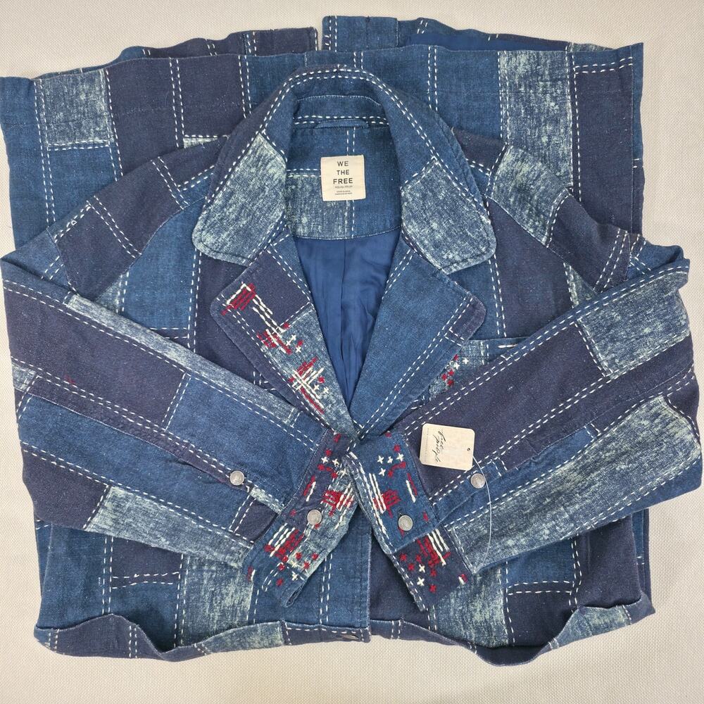 Free People We The Free Open Studio Duster Indigo Patchwork Denim Coat XS/S NWT - Picture 13 of 13